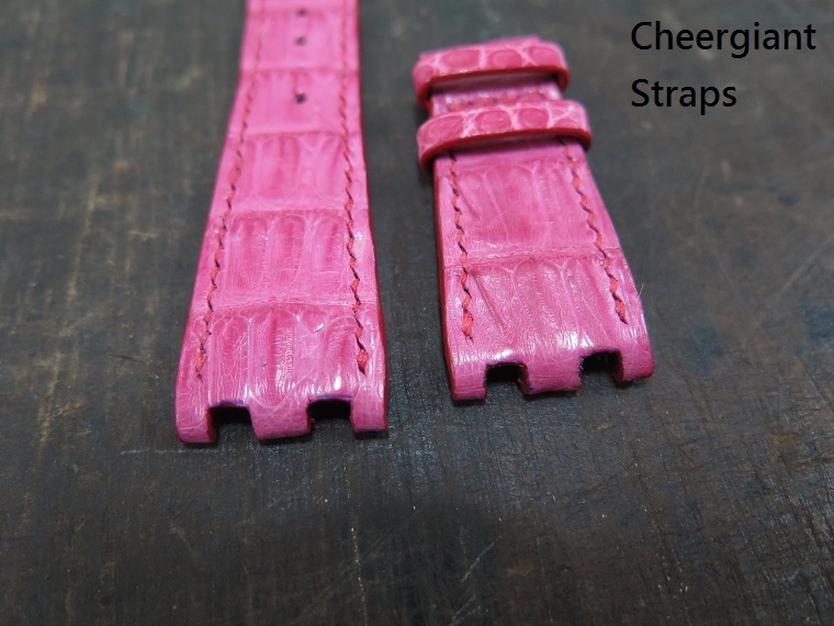 AP ROO (Ladies) pink croco belly strap, 23x18mm, 60x100mm, thick 3.0mm taper to 1.8mm,pink stitch.03.JPG