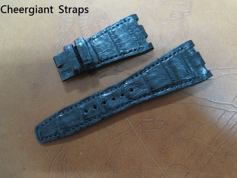 AP ROO black croco belly strap, 28x18mm, 120x60mm, thick 3.0mm taper to 1.8mm, black stitch. 01 .JPG