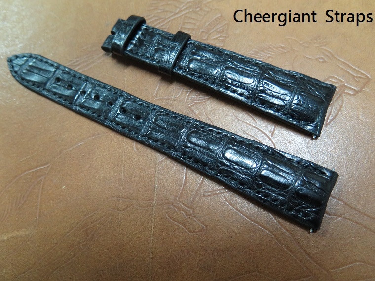 Breguet type XXI curved lug end padded black crocodile strap,21.5x16mm,95x145mm. 01.JPG