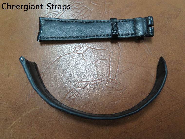 Breguet type XXI curved lug end padded black crocodile strap,21.5x16mm,95x145mm. 03.JPG