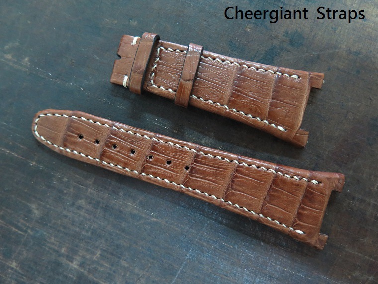 IWC Big Ingenieur brown crocodile custom strap,28x18mm,75x115mm,thick 5.3mm taper to3.0mm,cream stitch.01 .JPG