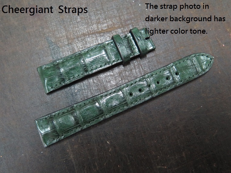 Franck Muller padded dark green croco strap,18x16mm,80x123mm,thick 6.0mm taper to 2.5mm,match stitching.02.JPG