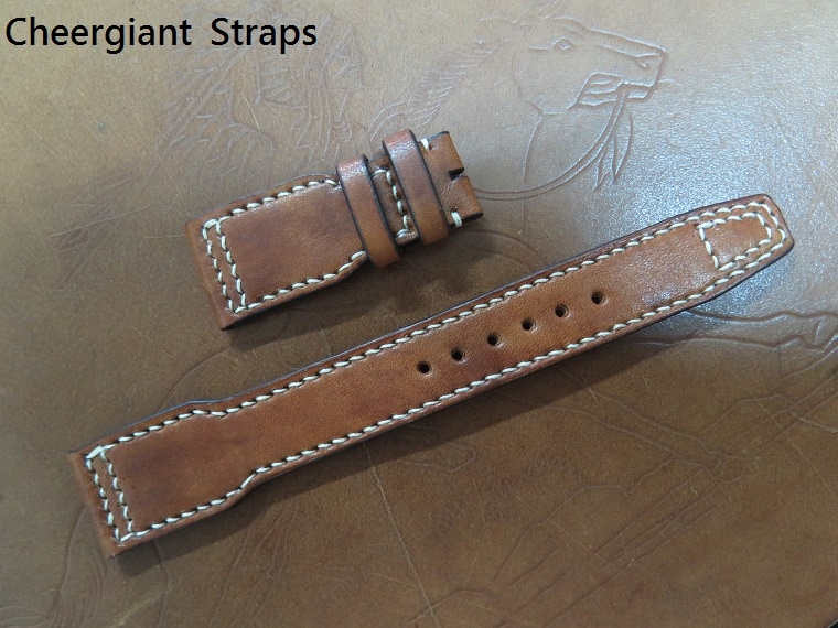 IWC Big Pilot honey brown leather strap,22x18mm,55x145mm,thick 4.0mm taper to 2.5mm,cream stitch.02.JPG
