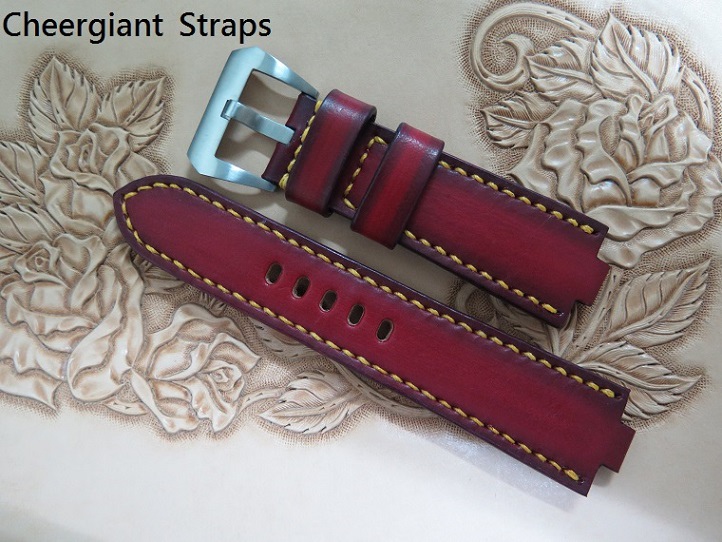 ORIS TTI  red vintage leather strap,26(10x4.5)x22mm,83x130mm,thick 5mm taper to 3.5mm,yellow stitching.02.JPG