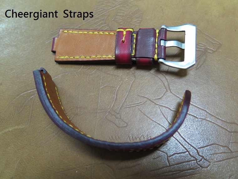 ORIS TTI  red vintage leather strap,26(10x4.5)x22mm,83x130mm,thick 5mm taper to 3.5mm,yellow stitching.07.JPG