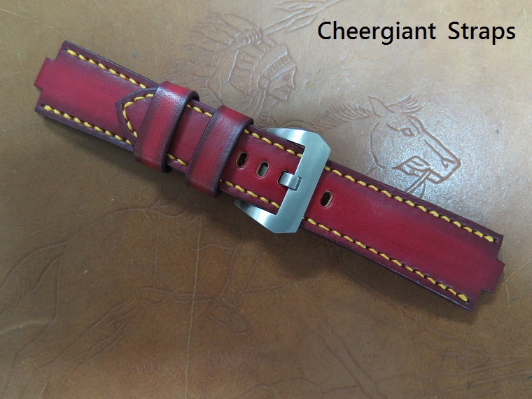 ORIS TTI  red vintage leather strap,26(10x4.5)x22mm,83x130mm,thick 5mm taper to 3.5mm,yellow stitching.08.JPG