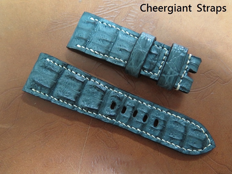 Panerai gray big horn crocodile strap,26x22mm,75x120mm,thick 8.0mm taper to 3.8mm,cream stitch.02.JPG