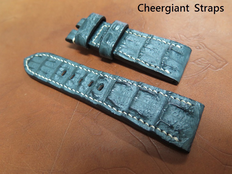 Panerai gray big horn crocodile strap,26x22mm,75x120mm,thick 8.0mm taper to 3.8mm,cream stitch.01 .JPG
