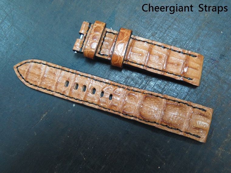 Panerai honey brown big horn croco strap,24x24mm,95x150mm,thick 7.0mm taper to3.5mm,black stitching. 01 .JPG