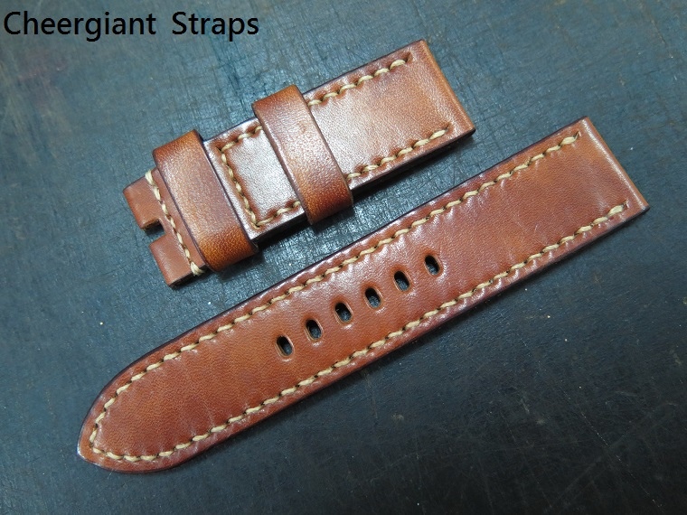 Panerai honey brown vintage leather strap,26x26mm,80x140mm,thick4.5mm,cream stitching.01 .JPG