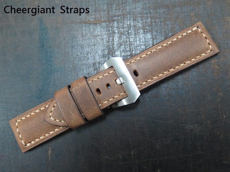 Panerai PAM 425 style Asso strap,24x22mm,75x120mm,thick 6.5mm taper to 4.0mm, cream stitching.01 .JPG