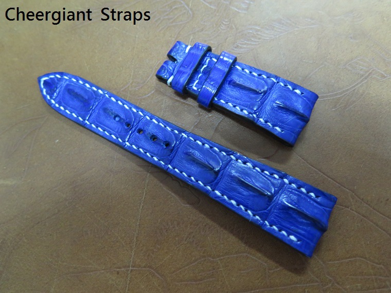 PATEX PHILIPPE navy blue horn back crocodile strap,20x16mm,55x115mm,thick 4.5mm taper to 1.8mm,white stitch.01  .JPG