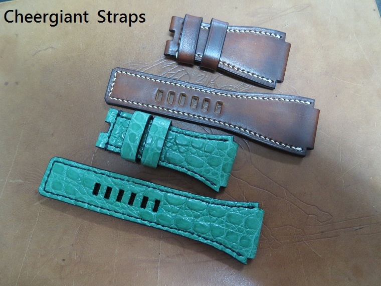 Bell %26; Ross BR-02 green round grained croco strap %26; brown vintage leather strap. .JPG