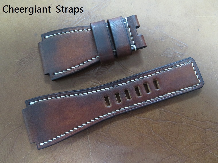 Bell %26; Ross BR-02 brown vintage leather strap,26x24mm,75x125mm,thick 5mm taper to 4.5mm,cream stitching.02.JPG