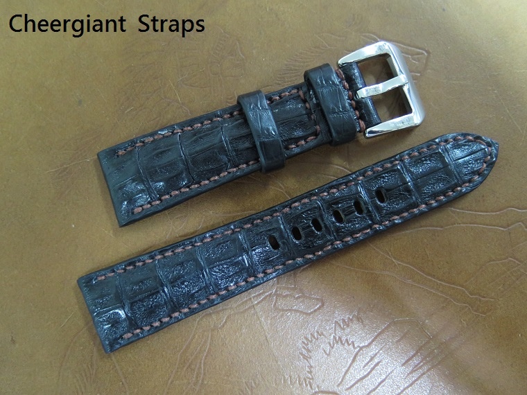 Buran Singray padded black little horn croco strap,24x20mm,85x133mm,thick 5mm taper to 3mm,bronze stitching.02 .JPG