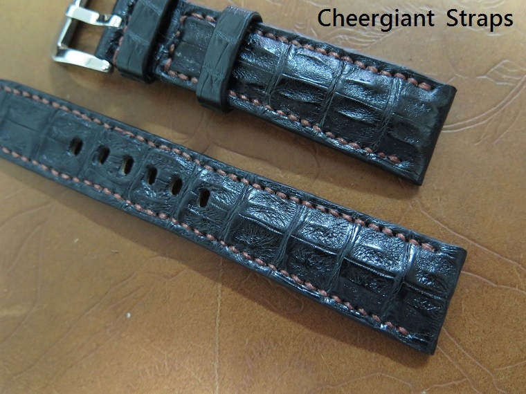 Buran Singray padded black little horn croco strap,24x20mm,85x133mm,thick 5mm taper to 3mm,bronze stitching.03.JPG