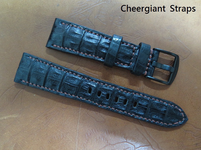 Buran Singray padded black little horn croco strap,24x20mm,85x133mm,thick 5mm taper to 3mm,bronze stitching.05.JPG