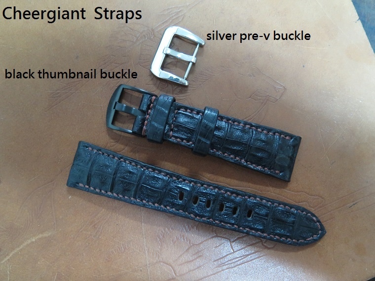 Buran Singray black paddede little horn croco strap %26;  silver pre-v buckle and black thumbnail buckle.JPG