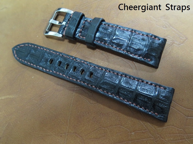 Buran Singray padded black little horn croco strap,24x20mm,85x133mm,thick 5mm taper to 3mm,bronze stitching.01 .JPG