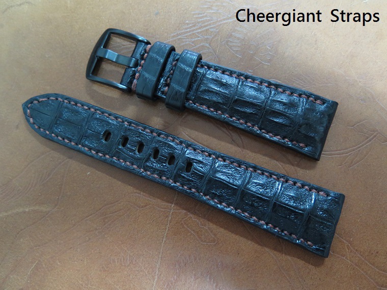 Buran Singray padded black little horn croco strap,24x20mm,85x133mm,thick 5mm taper to 3mm,bronze stitching.06.JPG