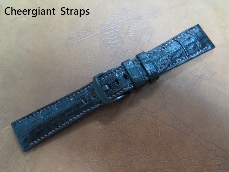Buran Singray padded black little horn croco strap,24x20mm,85x133mm,thick 5mm taper to 3mm,bronze stitching.07.JPG