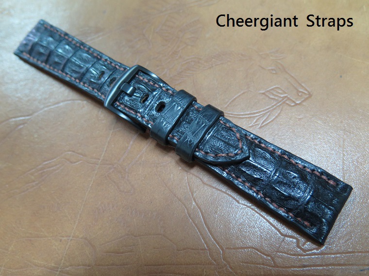 Buran Singray padded black little horn croco strap,24x20mm,85x133mm,thick 5mm taper to 3mm,bronze stitching.08.JPG