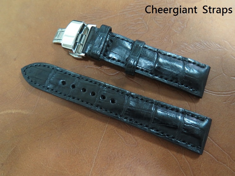 Omega Speedmaster black padded crocodile strap,20x18mm,75x115mm,thick 5.5mm taper to2.8mm. 01 .JPG