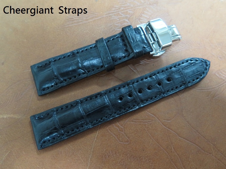 Omega Speedmaster black padded crocodile strap,20x18mm,75x115mm,thick 5.5mm taper to2.8mm. 02.JPG