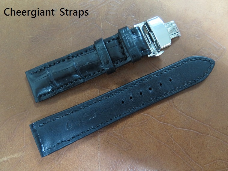 Omega Speedmaster black padded crocodile strap,20x18mm,75x115mm,thick 5.5mm taper to2.8mm. 05.JPG