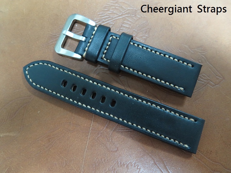 Omega Speedmaster Mark 4.5 black vintage leather strap,22x22mm,80x125mm,thick 4.5mm taper to 3.8mm,cream stitching.02.JPG
