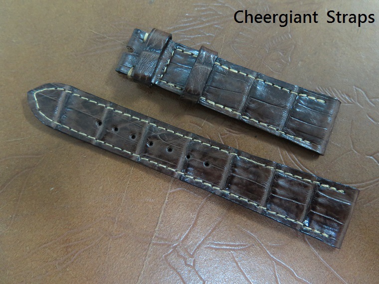 Rolex dark brown crocodile belly strap,20x16mm,75x115mm,thick 3.0mm taper to 2.2mm,cream stitch.01.JPG