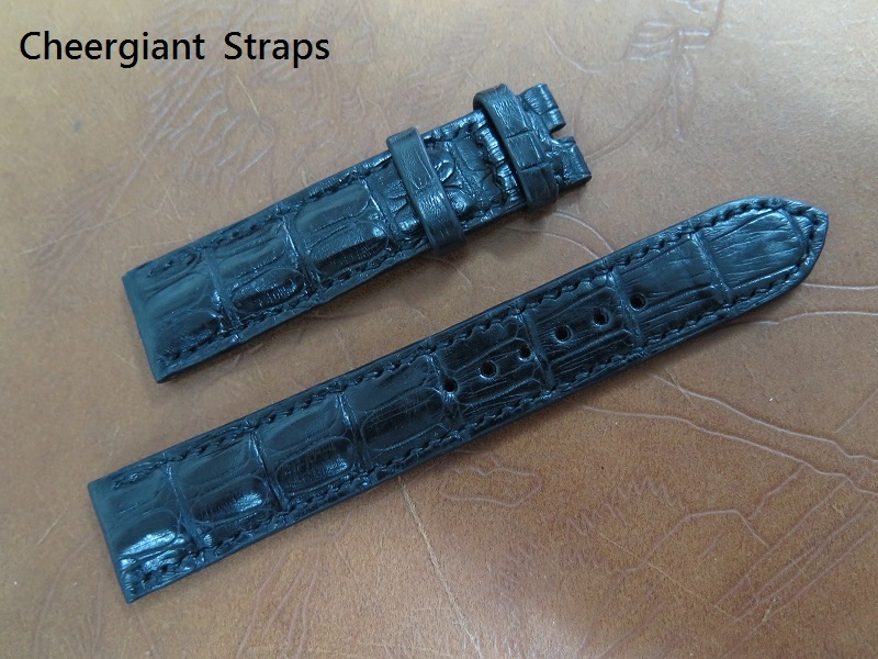 Blancpain padded black crocodile strap,19x17mm,75x120mm,thick 5.5mm taper to 2.8mm, black stitching.02.JPG