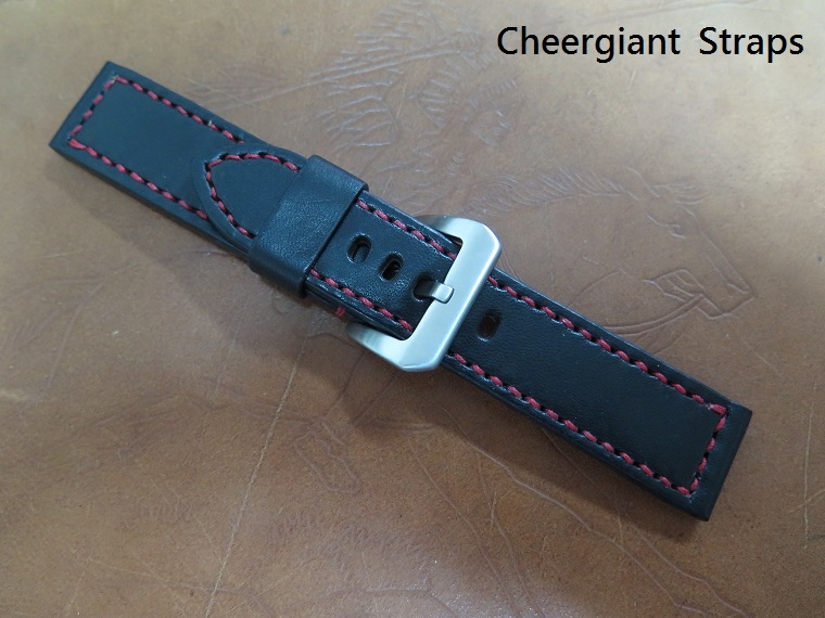 Breitling ultrasoft black leather strap,22x22mm,75x120mm,thick 4.5mm taper to 3.8mm,red stitching.04.JPG