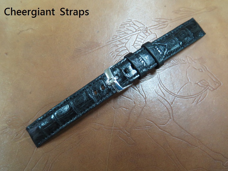 Omega speedmaster padded black crocodile strap,18x18mm,85x130mm,thick 5.5mm taper to3.5mm,black stitching.04.JPG