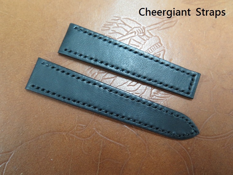 Piaget black leather strap,17.9x13.8mm,75x90mm, thick 3.2mm taper to1.3mm,black stitching.02.JPG