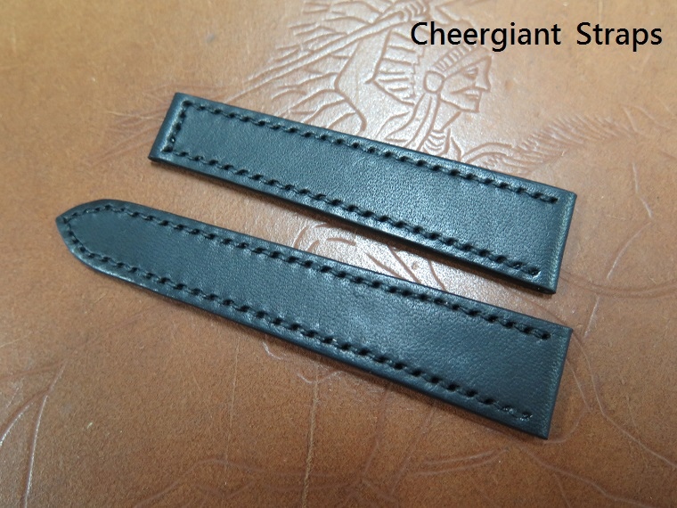 Piaget black leather strap,17.9x13.8mm,75x90mm, thick 3.2mm taper to1.3mm,black stitching.01 .JPG