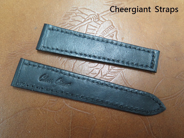 Piaget black leather strap,17.9x13.8mm,75x90mm, thick 3.2mm taper to1.3mm,black stitching.03.JPG