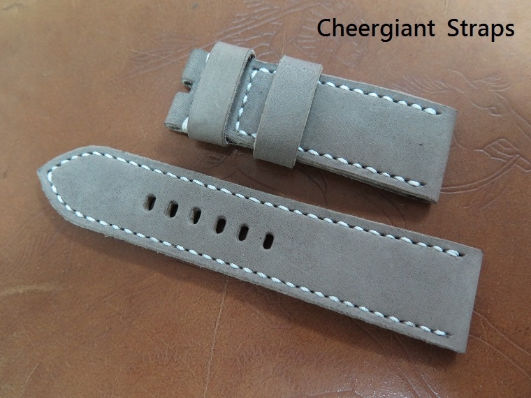 Panerai grayish brown crazy horse strap,26x24mm,75x125mm,thick 5.5mm taper to 4.0mm,white stitching.01 .JPG