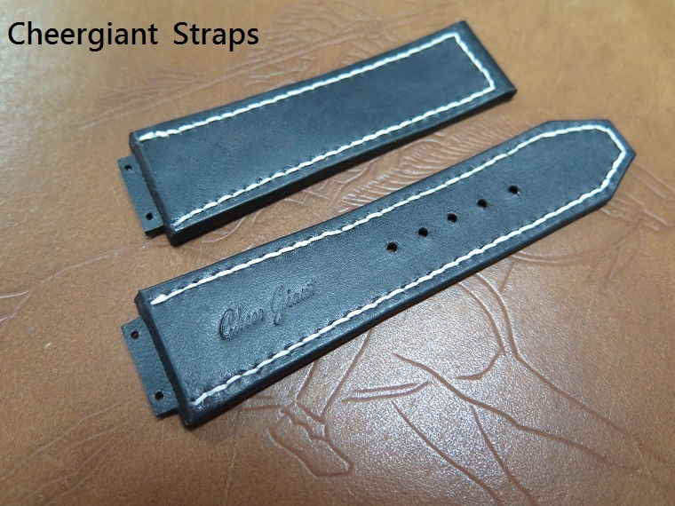 HUBLOT soft black leather strap,25(17x2.1)x22mm,83x105mm,thick 4.0mm taper to 1.8mm,white stitching.03.JPG