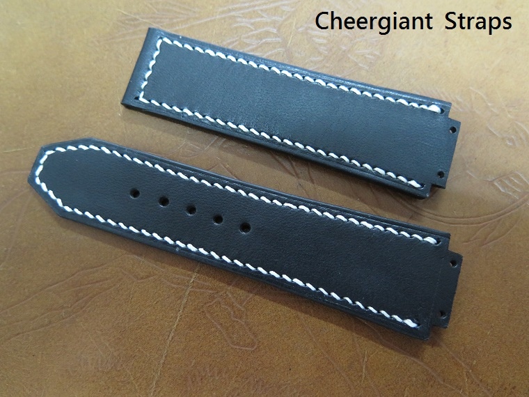 HUBLOT soft black leather strap,25(17x2.1)x22mm,83x105mm,thick 4.0mm taper to 1.8mm,white stitching.02.JPG