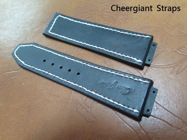 HUBLOT soft black leather strap,25(17x2.1)x22mm,83x105mm,thick 4.0mm taper to 1.8mm,white stitching.04.JPG