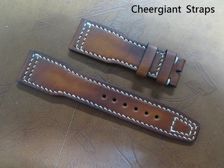 IWC Big Pilot honey brown vintage leather,22x18mm,70x115mm,thick 4.0mm taper to 2.8mm,cream stitch.02.JPG