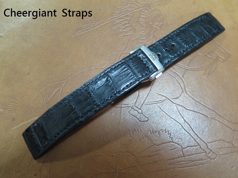Maurice Lacroix black crocodile strap,21x20mm,103x113mm,thick 6.8mm taper to 2.3mm,black stitching.01 .JPG