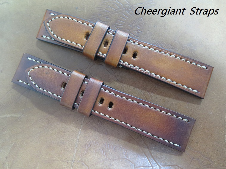 Panerai honey brown vintage leather strap, 24x22mm,75x125mm,thick 5.0mm taper to 4.0mm,cream stitching. 7 .JPG