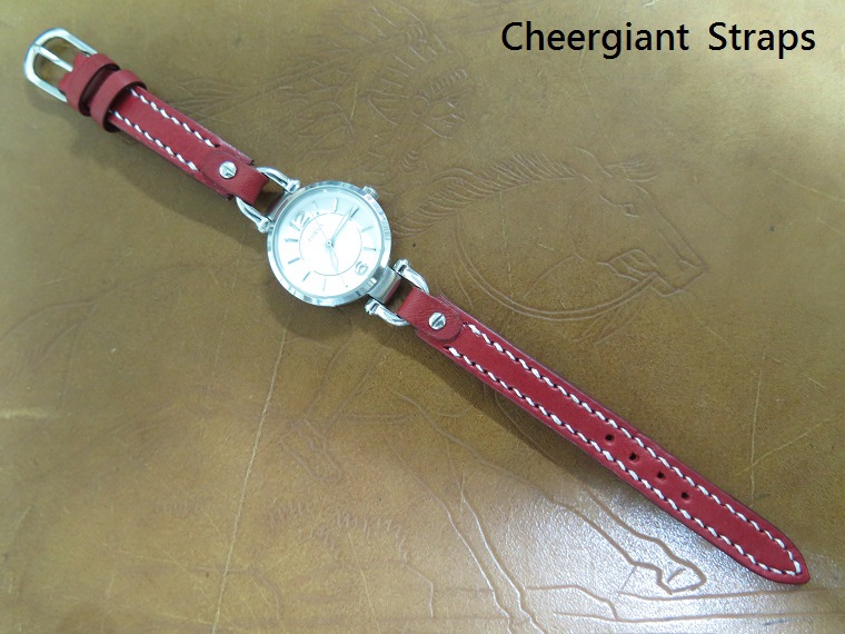 FOSSIL red saddle calf skin strap,10x10mm,55x95mm, thick 2.9mm taper to 2.7mm,white stitching.03.JPG