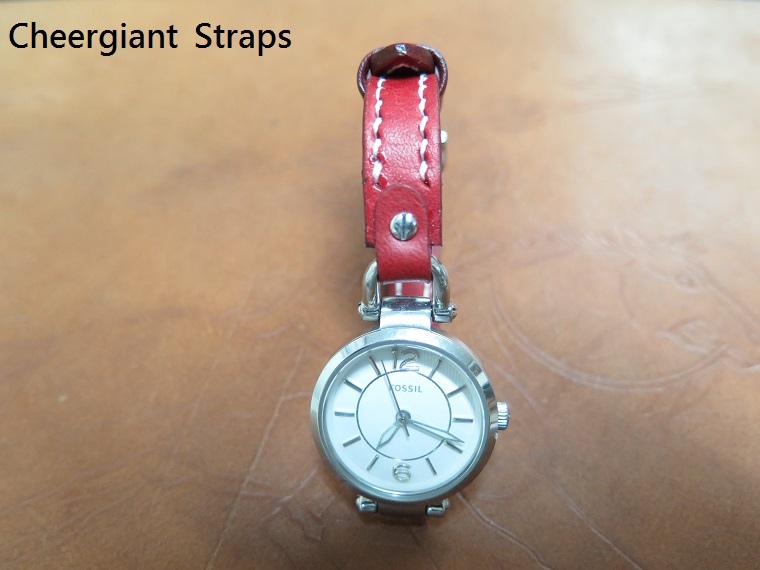 FOSSIL red saddle calf skin strap,10x10mm,55x95mm, thick 2.9mm taper to 2.7mm,white stitching.09.JPG