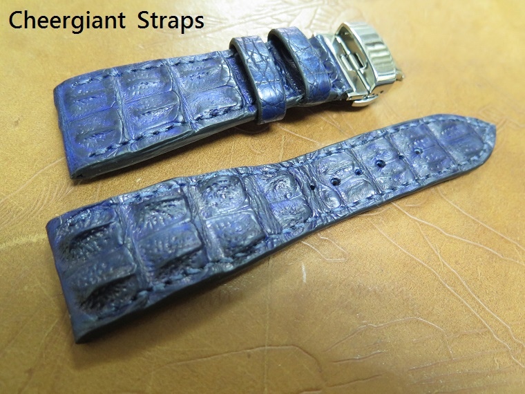 Bulgari Assioma 48 matte dark blue big horn crocodile strap,29x22mm,80x130mm,thick 7.0mm taper to 2.8mm.03.JPG