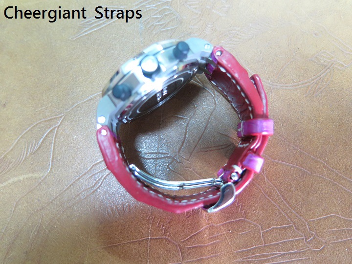 AP ROO (Ladies) pink little horn crocodile strap, 23x18mm, 53x105mm, thick 5.0mm taper to 2.5mm, white stitch. 04.JPG