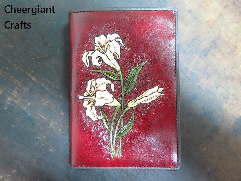 Lily passport leather wallet hand carved pattern. 01 .JPG