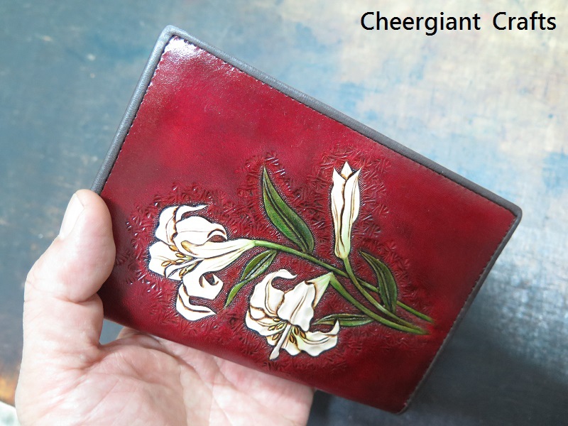 Lily passport leather wallet hand carved pattern. 03.JPG
